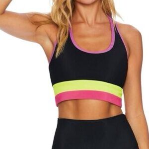 Beach Riot Sports Bra Top, Retro Black Barbie Pink, M, NWOT